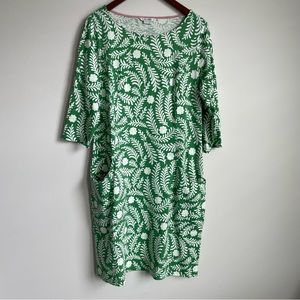 Boden knee length dress in green and white